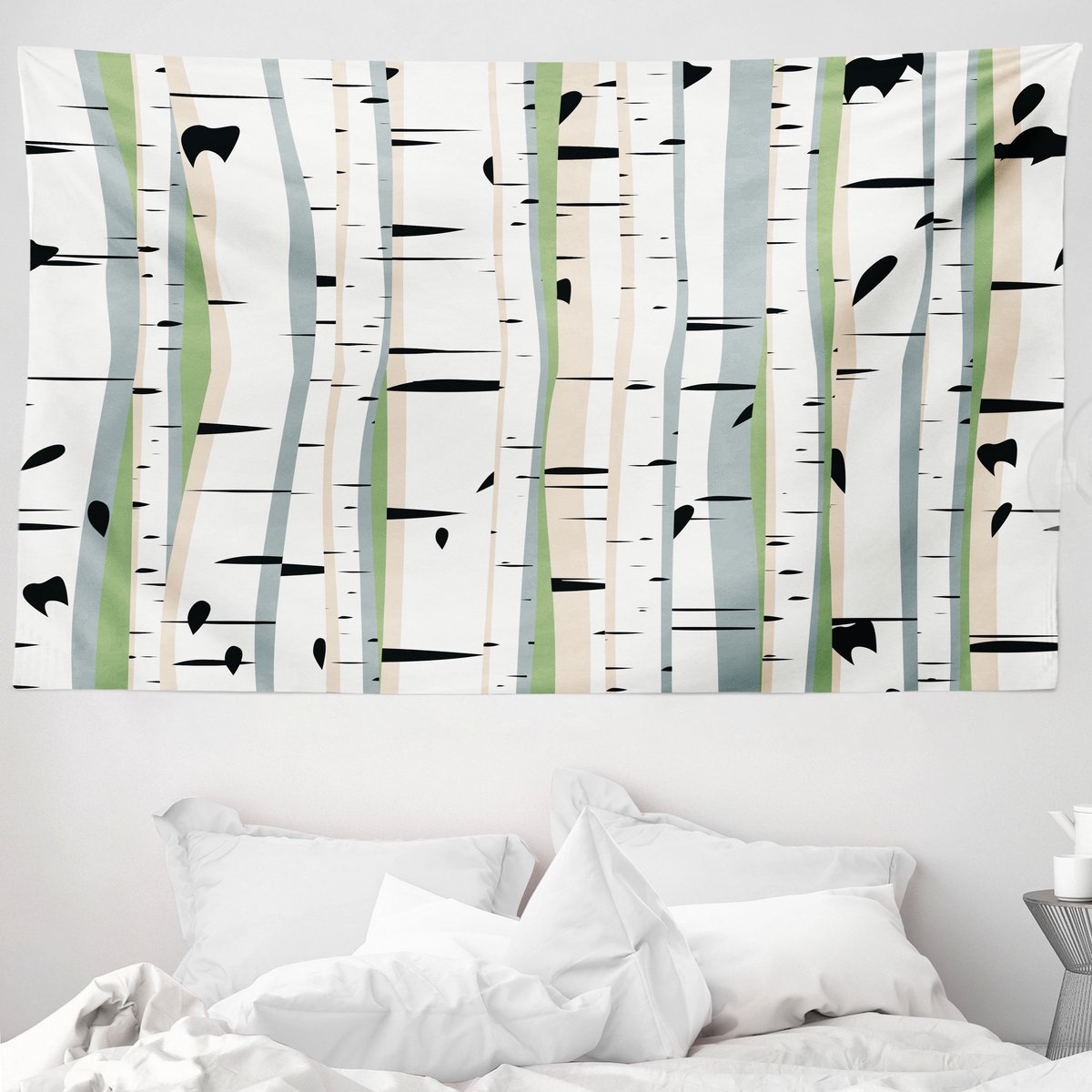 ABAKUHAUS Boomtapijt, Berkenstammen, 230 x 140 cm, Meerkleurig Wit Donkergrijs