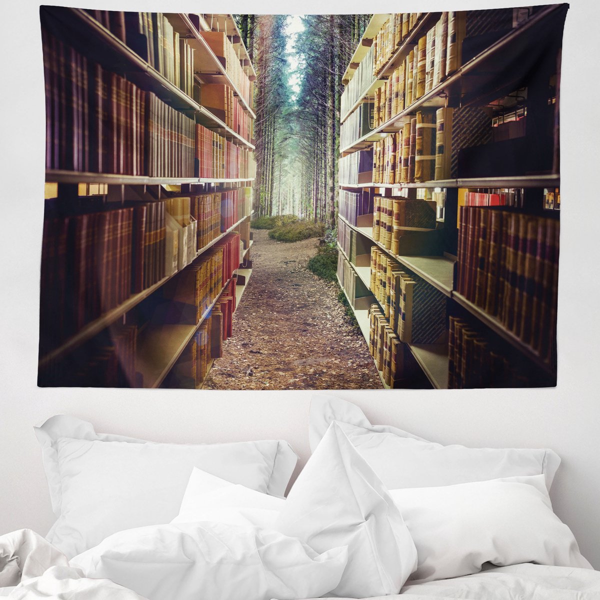ABAKUHAUS Boekenplank Wandtapijt, Bibliotheekoverzicht in Bossen, 150 x 110 cm, kastanjebruin