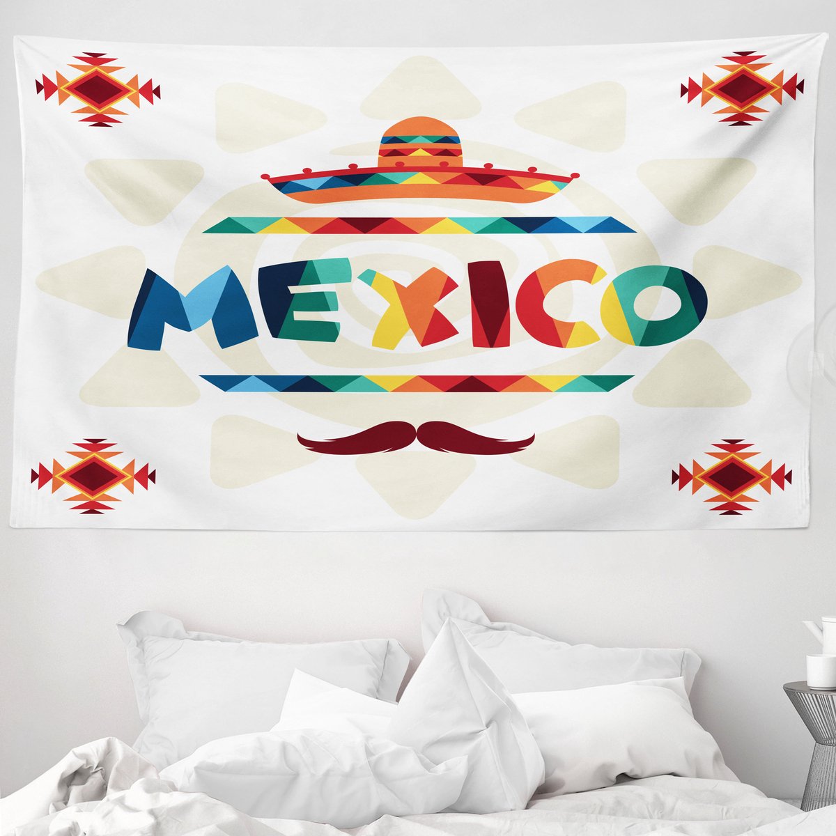 ABAKUHAUS Mexicaans wandtapijt en sprei, Azteekse hoed, 230 x 140 cm, meerkleurig Veelkleurig
