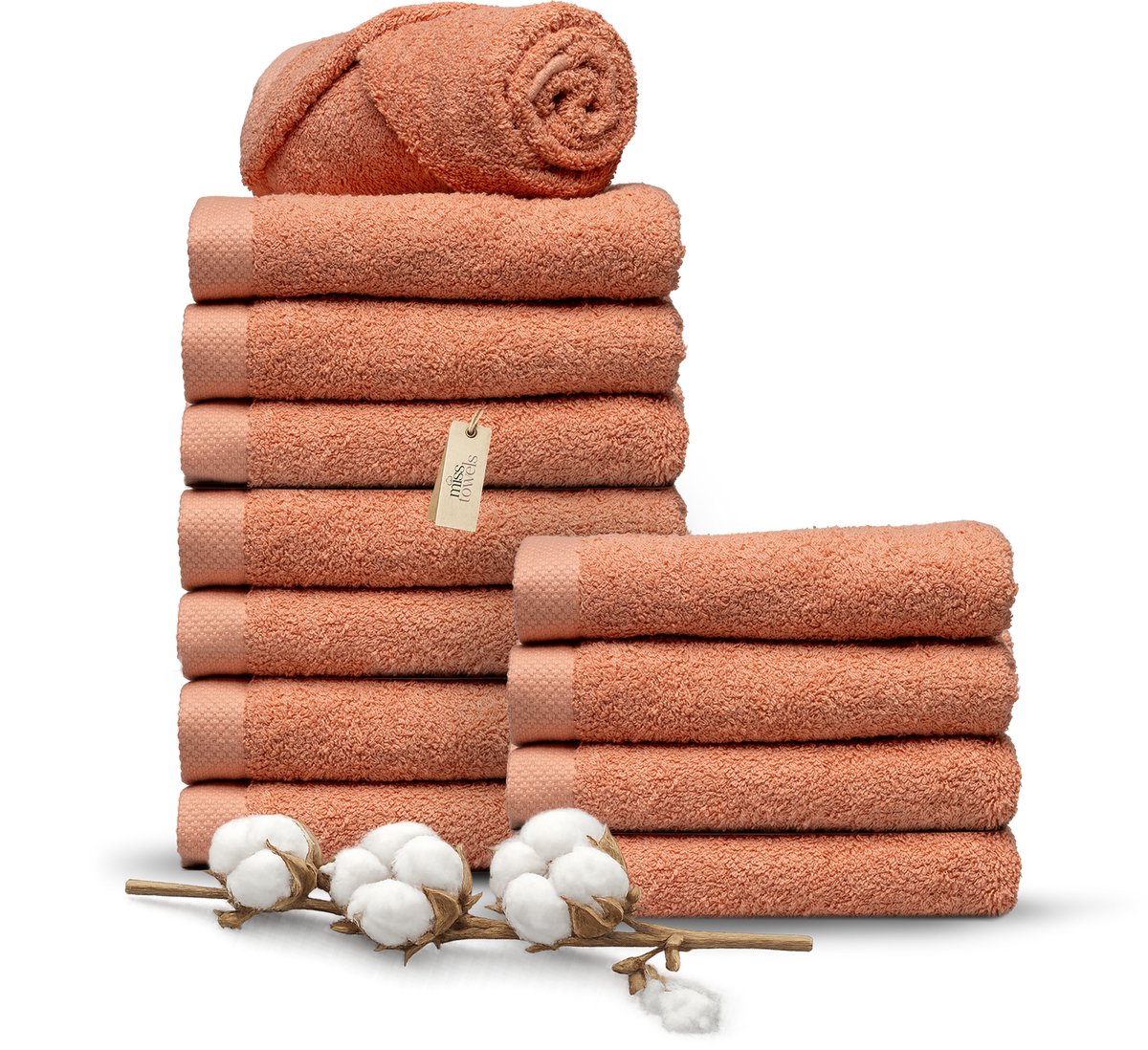 Miss Towels 50x100 Handdoeken Set 12 st.- 5 sterren Hotelkwaliteit - Badtextiel - Luxe Badhanddoeken - Zachte Badlakens - Zalm Roze - Made in Portugal