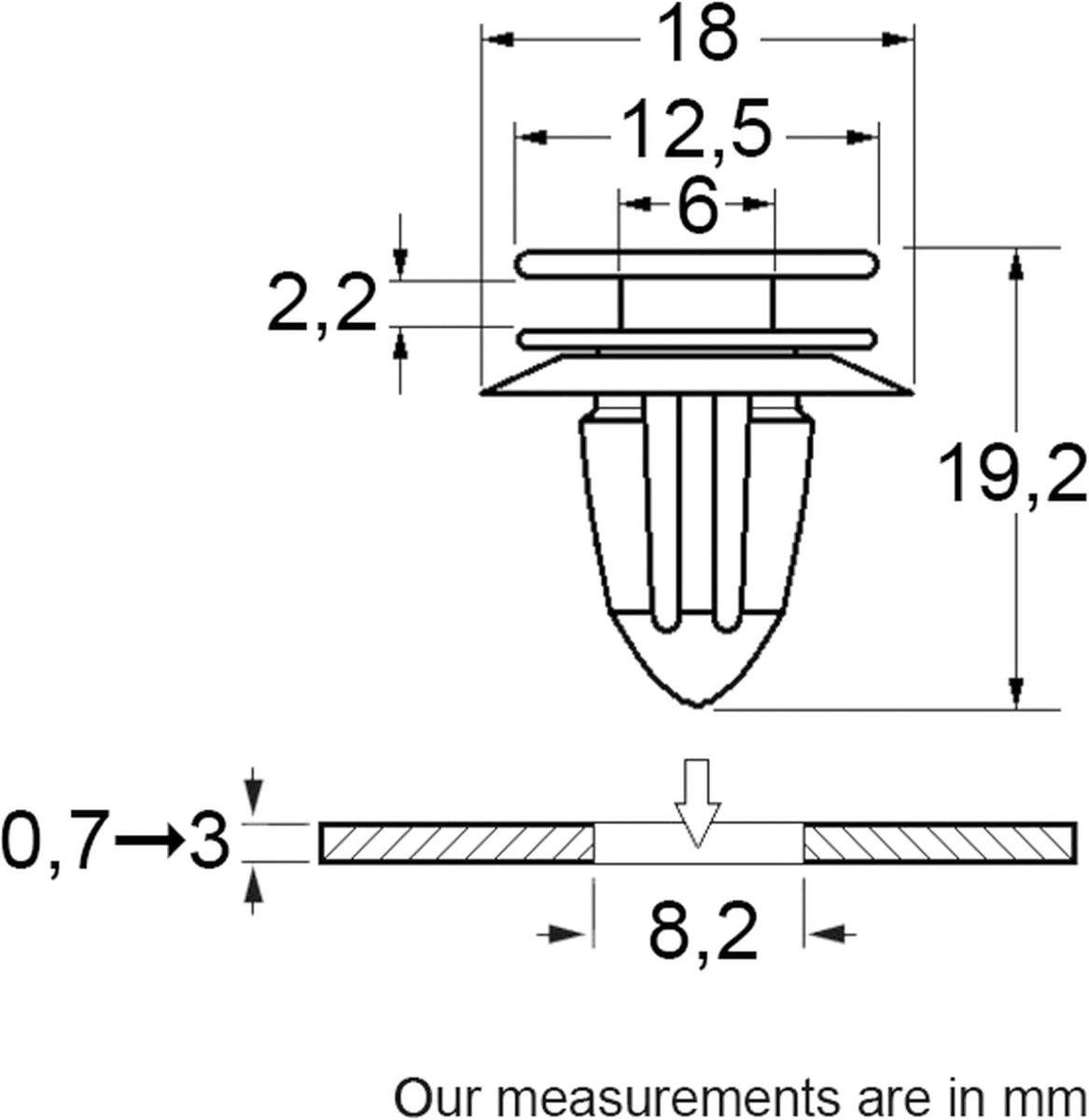 Panelclip voor deurbekleding - 15 stuks - 8,2 mm - Geschikt voor Laguna II en Espace IV