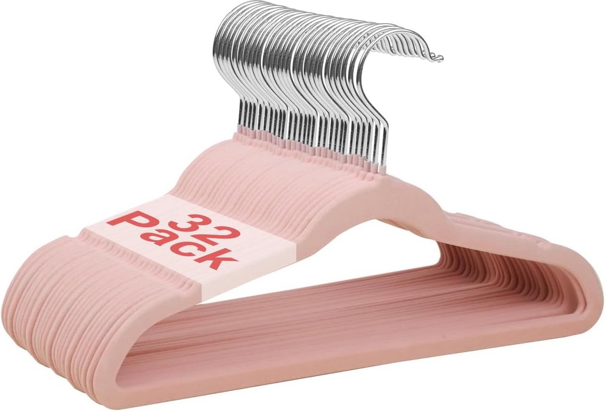 Velours Kinderhangers 32 cm - Antislip Hangers voor Kleding - Set van 32 - Roze