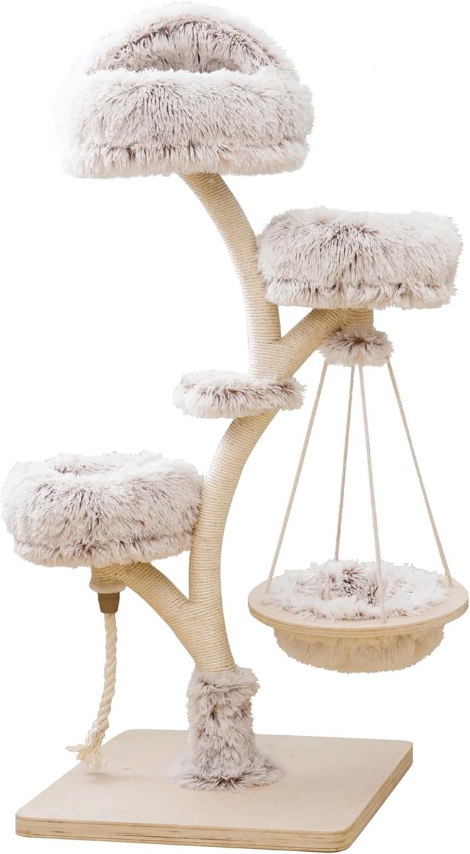 Robuuste Krabpaal voor Katten - Klimboom met Pluche, Sisal en Metaal, 58 x 130 x 58 cm, Beige/Wit