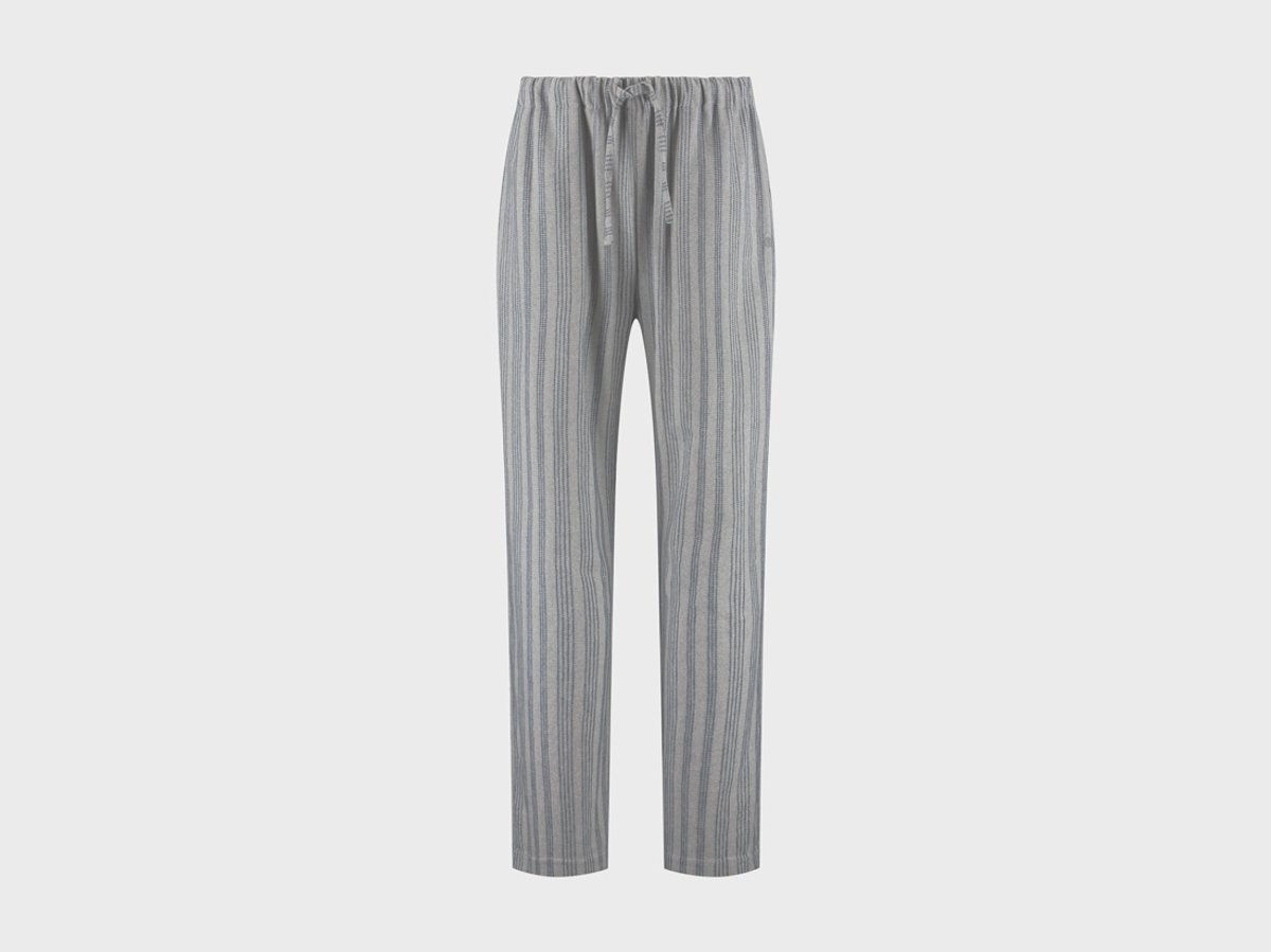 Yumeko pyjamabroek heren flanel lichtgrijs/blauw stripe s
