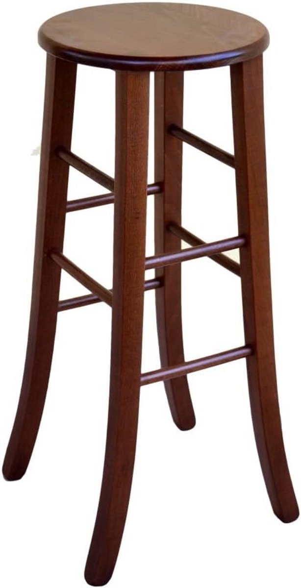 Massief houten kruk met ronde zitting - Hoogte 80 cm - Gebogen poten