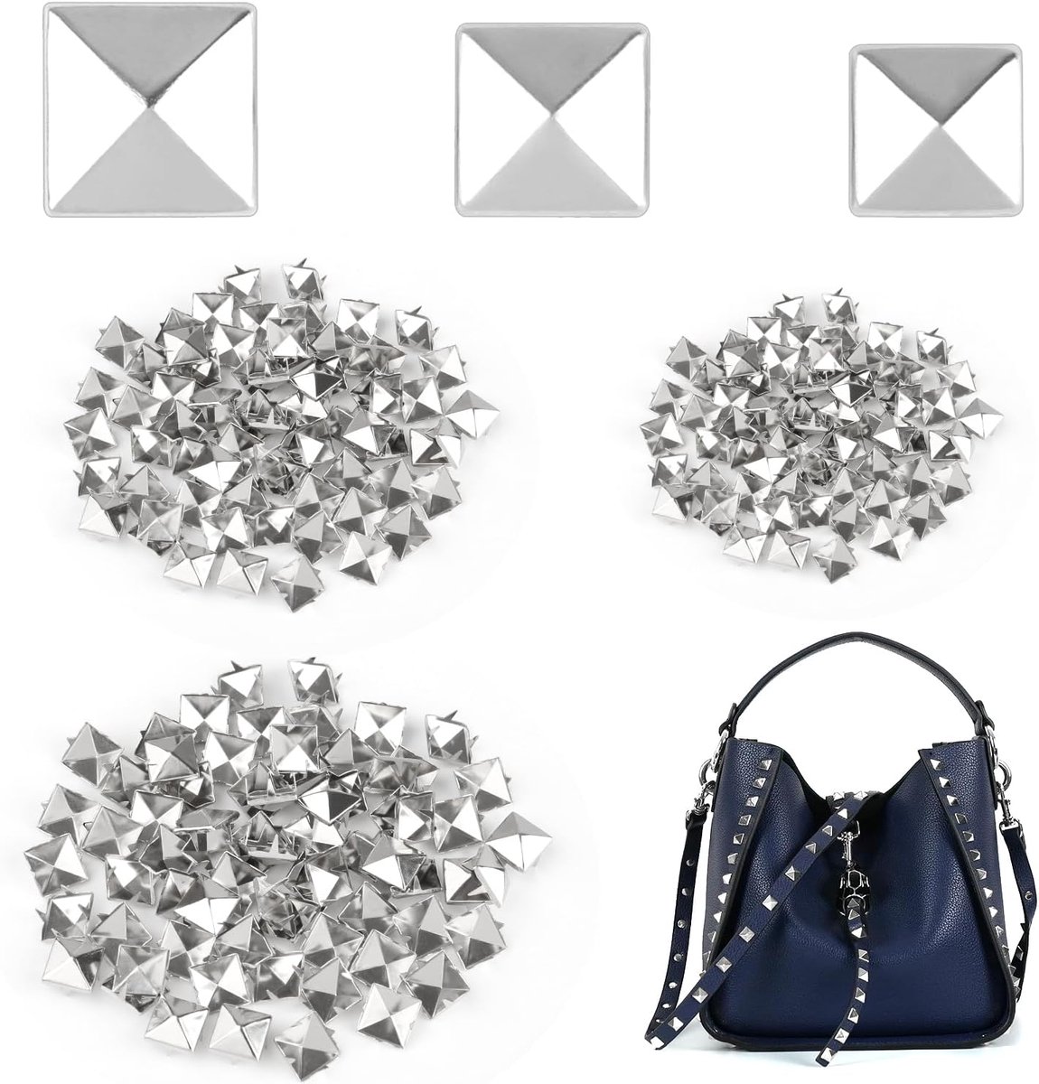 Vierkante Klinknagels voor Leer - 210 Stuks in 3 Maten (8mm, 9mm, 10mm) - DIY Punk Decoratie voor Tassen en Kleiding