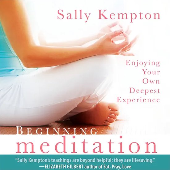 De kaft van het boek 'Beginning meditation' van Sally Kempton toont een vrouw in kleermakerszit met haar ogen gesloten.