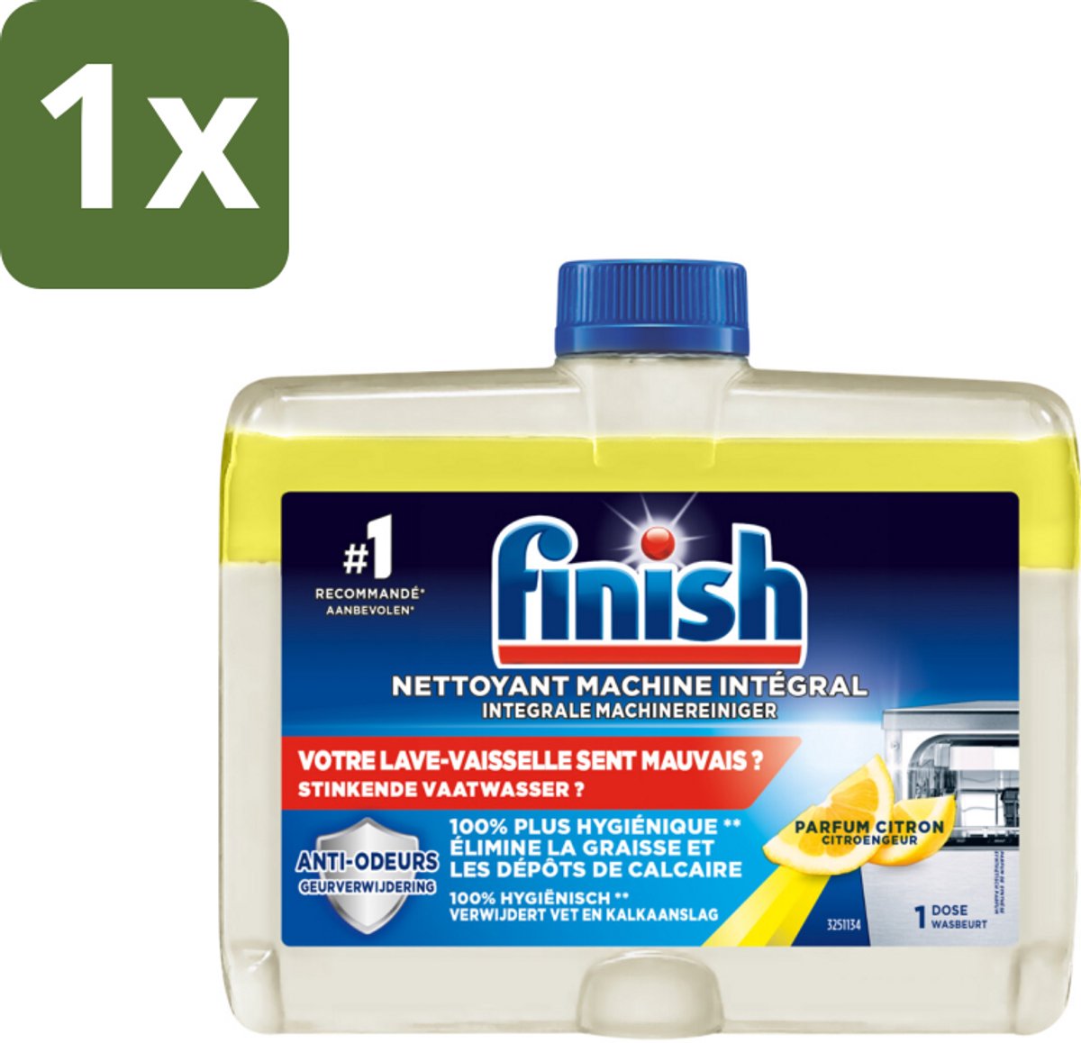 1 x Finish – Machinereiniger – Hygiene Lemon – 250 ml - Vaatwasmiddel - Vaatwasser Reinigen - Vaatwasser Onderhoud - Vaatwasser Reinigingsmiddel - Vaatwasser Kalk