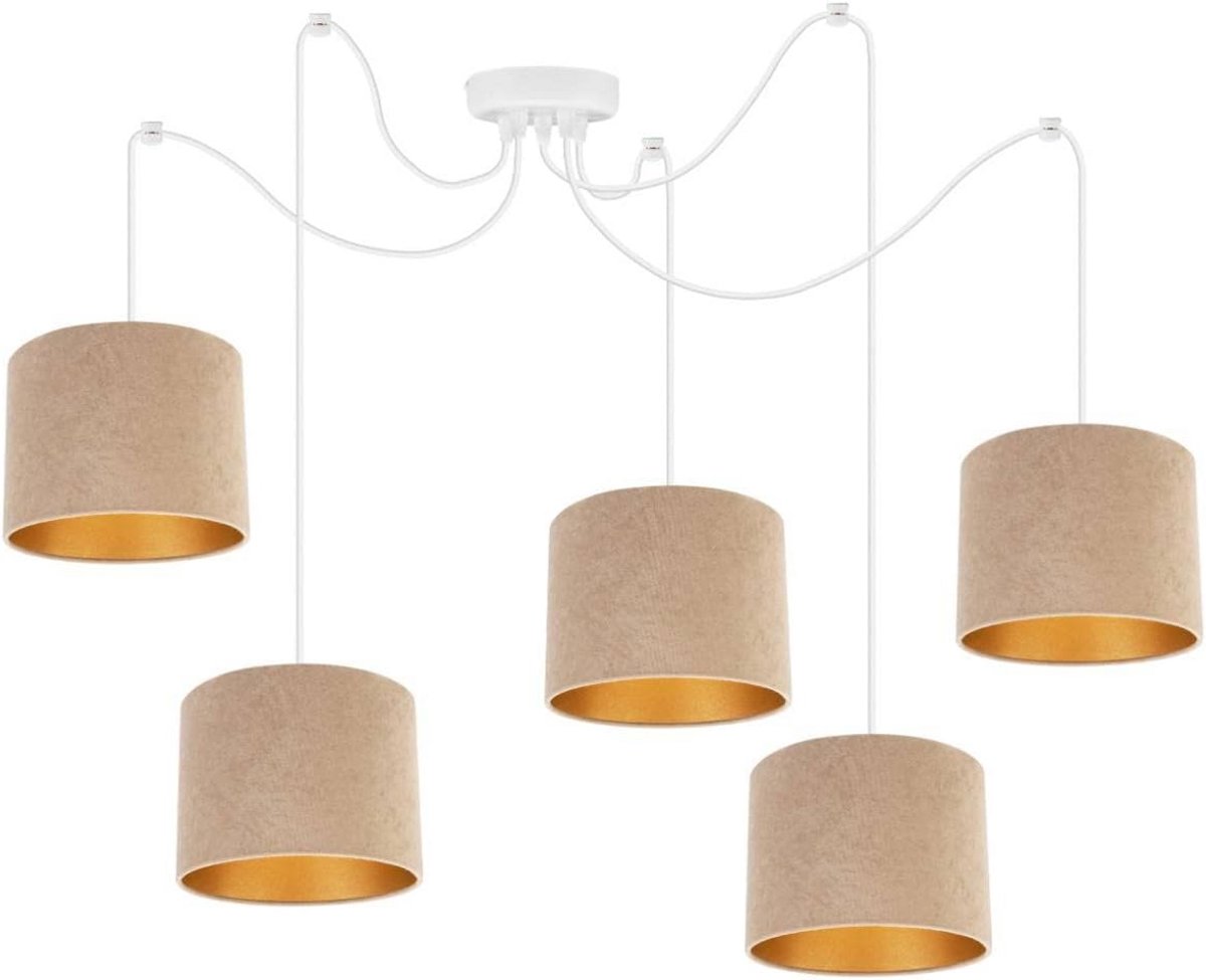 Spider Hanglamp met 5 Lichtpunten, Moderne Plafondlamp van Metaal en Stof, Verstelbaar
