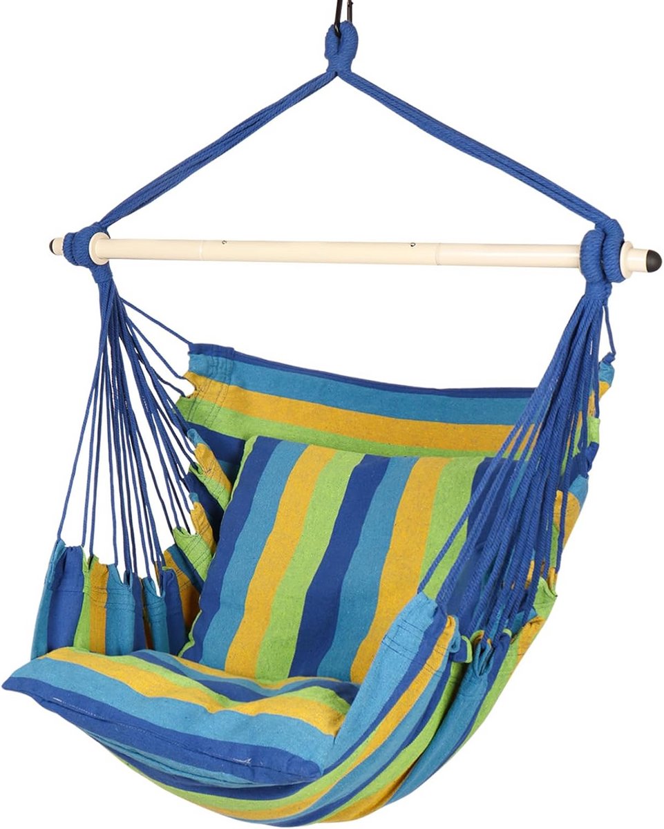 Comfortabele Hangstoel Swing voor Binnen en Buiten met Kussens en Spreidstang