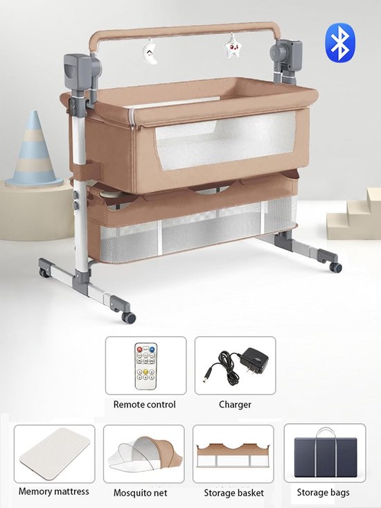 Elektrische Baby Wieg naast Bed, Multifunctionele Co-Sleeper met Schommel Stand en Nachtkast Functie — afbeelding 4