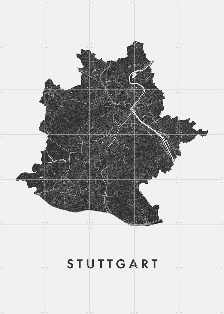 IXXI Stuttgart City Map, Kunst in Kaart - 100 x 140 cm - Gratis ophangtool - Grote wanddecoratie en posters - Minimalisme, Geometrische Kunst, Line