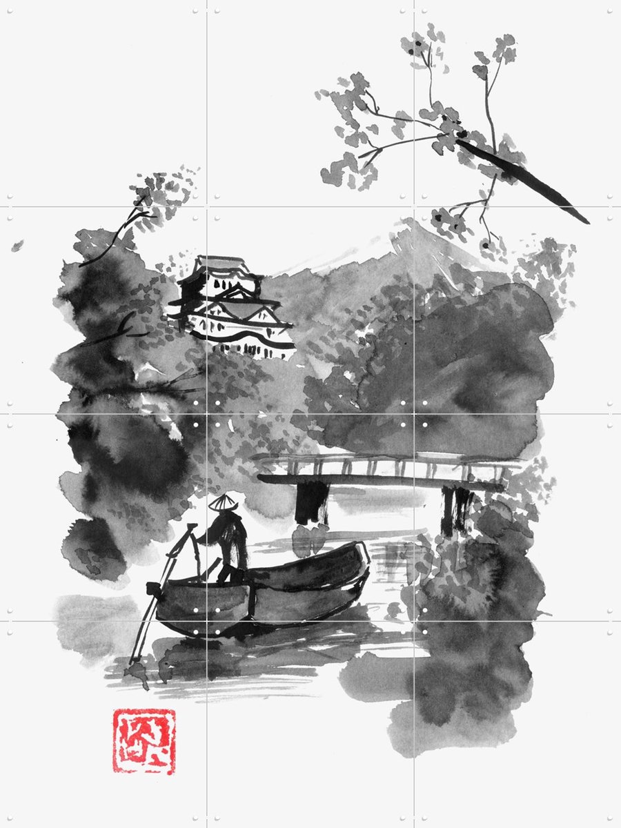 IXXI Bridge 2020, Péchane - 60 x 80 cm - Gratis ophangtool - Grote wanddecoratie en posters - Klassiek, Ukiyo-e, Illustraties, Aquarel, Woonkamer