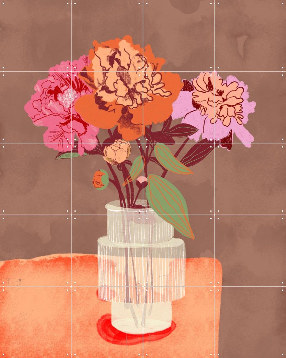 IXXI Peonies, Gigi Rosado - 80 x 100 cm - Gratis ophangtool - Grote wanddecoratie en posters - Grafisch Ontwerp, Kleurrijk, Illustraties, Eetkamer