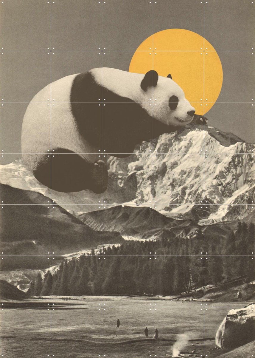IXXI Giant Panda Nap, Florent Bodart - 100 x 140 cm - Gratis ophangtool - Grote wanddecoratie en posters - Collage, Surrealisme, Illustraties
