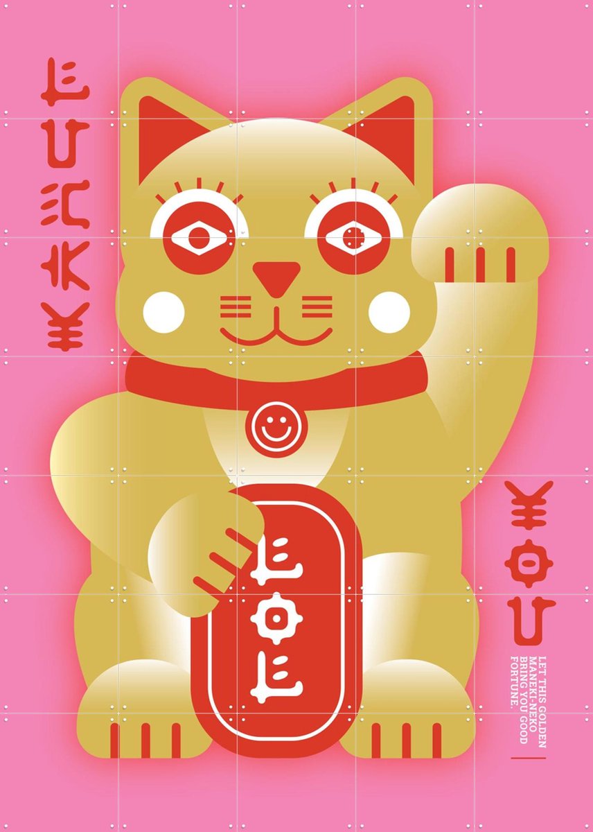 IXXI Lucky Cat, Studio Turbo - 100 x 140 cm - Gratis ophangtool - Grote wanddecoratie en posters - Illustraties, Speels, Grafisch Ontwerp, Kleurrijk,