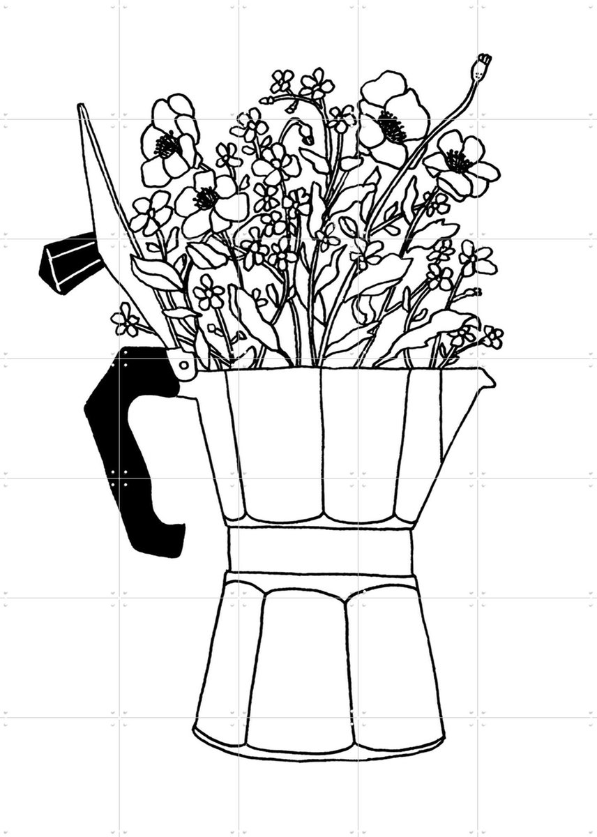 IXXI Moka Flowers Black & White, Florent Bodart - 100 x 140 cm - Gratis ophangtool - Grote wanddecoratie en posters - Line art, Illustraties