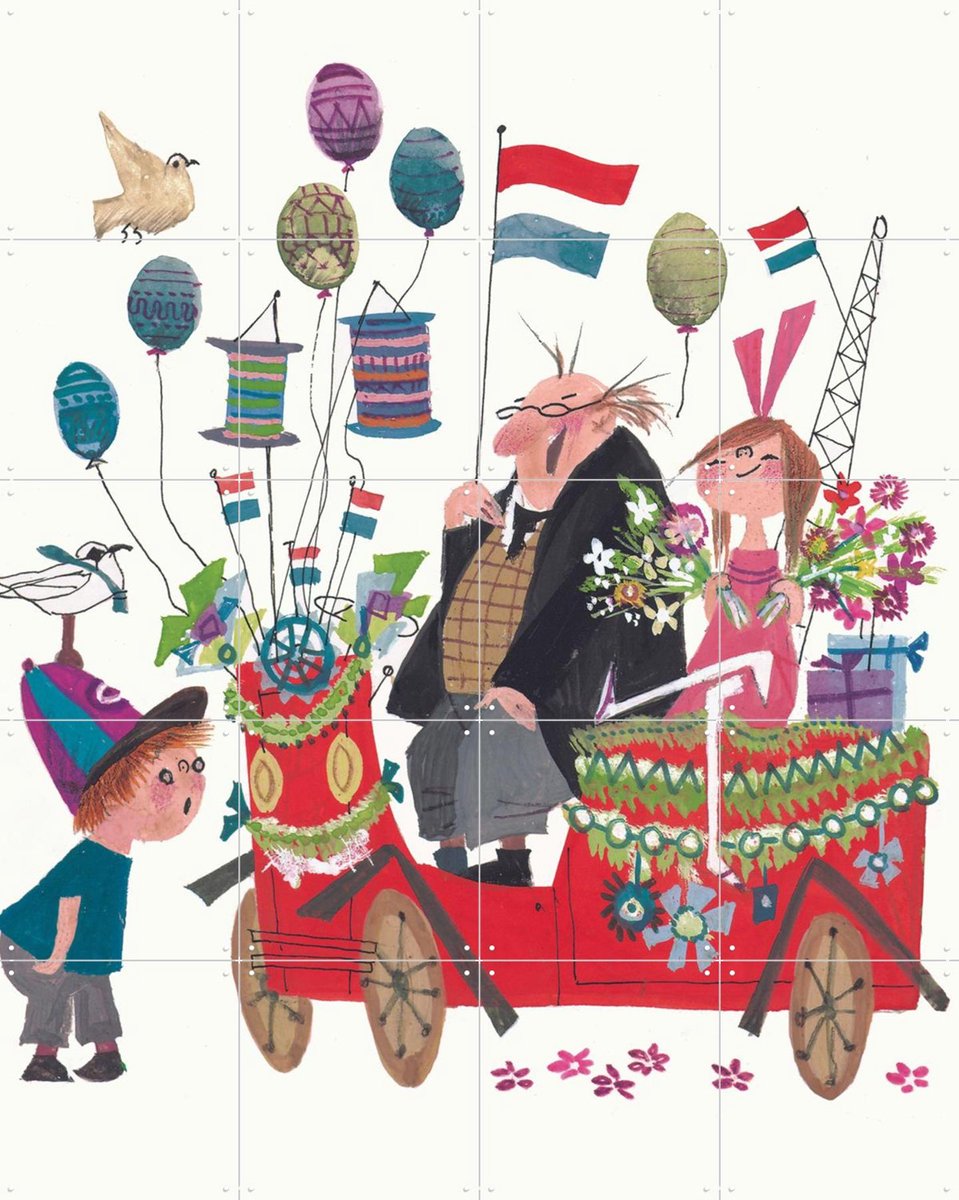 IXXI Feestje, Fiep Westendorp - 80 x 100 cm - Gratis ophangtool - Grote wanddecoratie en posters - Illustraties, Kleurrijk, Speels, Vintage
