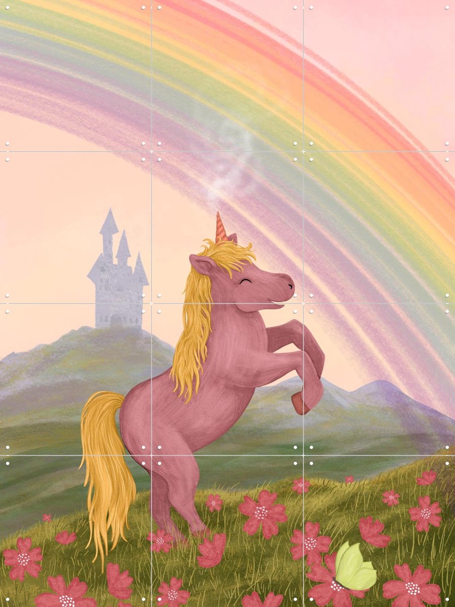 IXXI Rainbow Unicorn, EMELIEmaria & Various - 60 x 80 cm - Gratis ophangtool - Grote wanddecoratie en posters - Illustraties, Kleurrijk, Fantasierijk