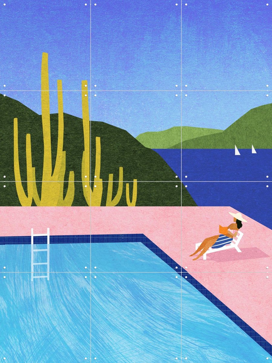 IXXI Swimming Pool, Henry Rivers - 60 x 80 cm - Gratis ophangtool - Grote wanddecoratie en posters - Illustraties, Kleurrijk, Zomer