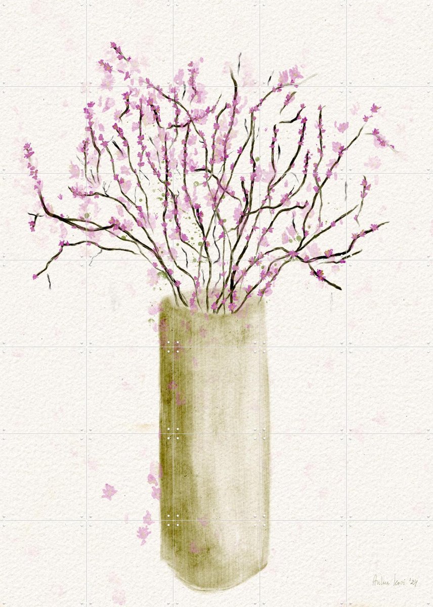 IXXI Serene Blossom Vase, Ankie Kooi & Various - 100 x 140 cm - Gratis ophangtool - Grote wanddecoratie en posters - Aquarel, Minimalisme