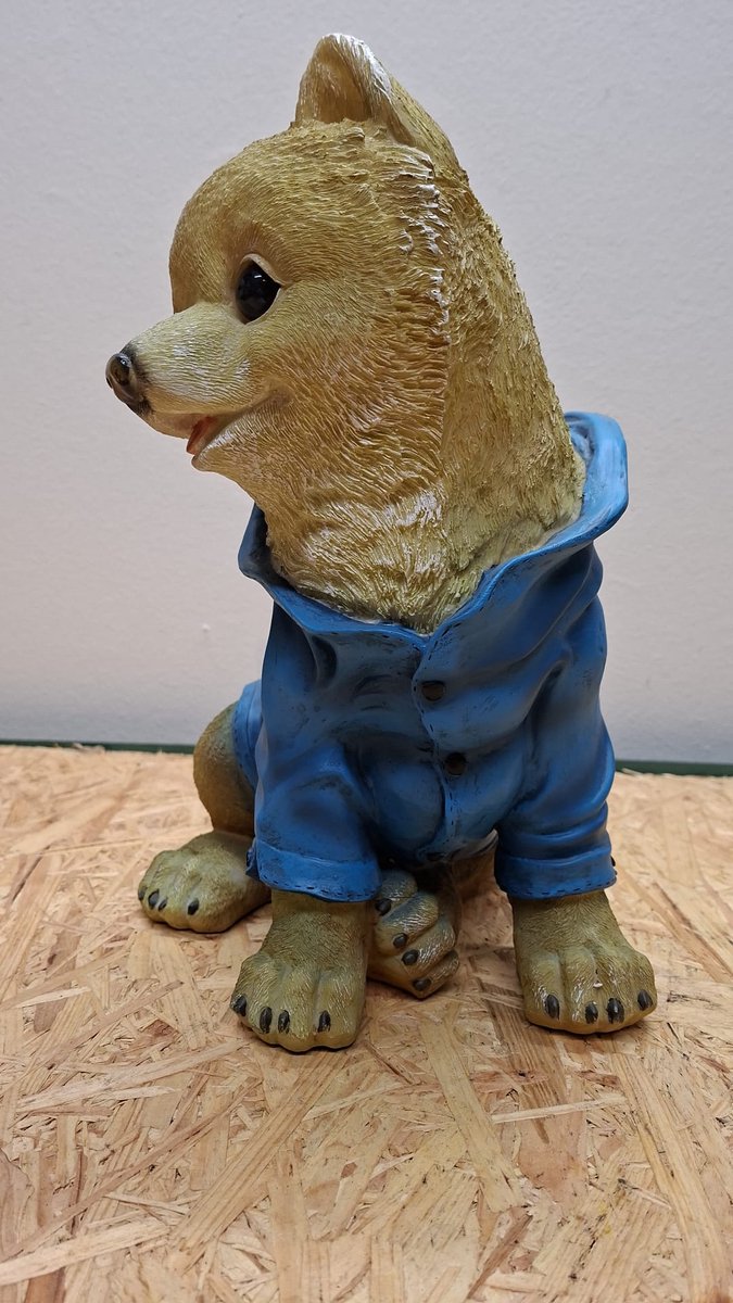 Akita pup Blauwe Jas Beeld - Hond - hondeen - Decoratie - Woonaccessoires - Beeld - Zwart - 32cm Hoog