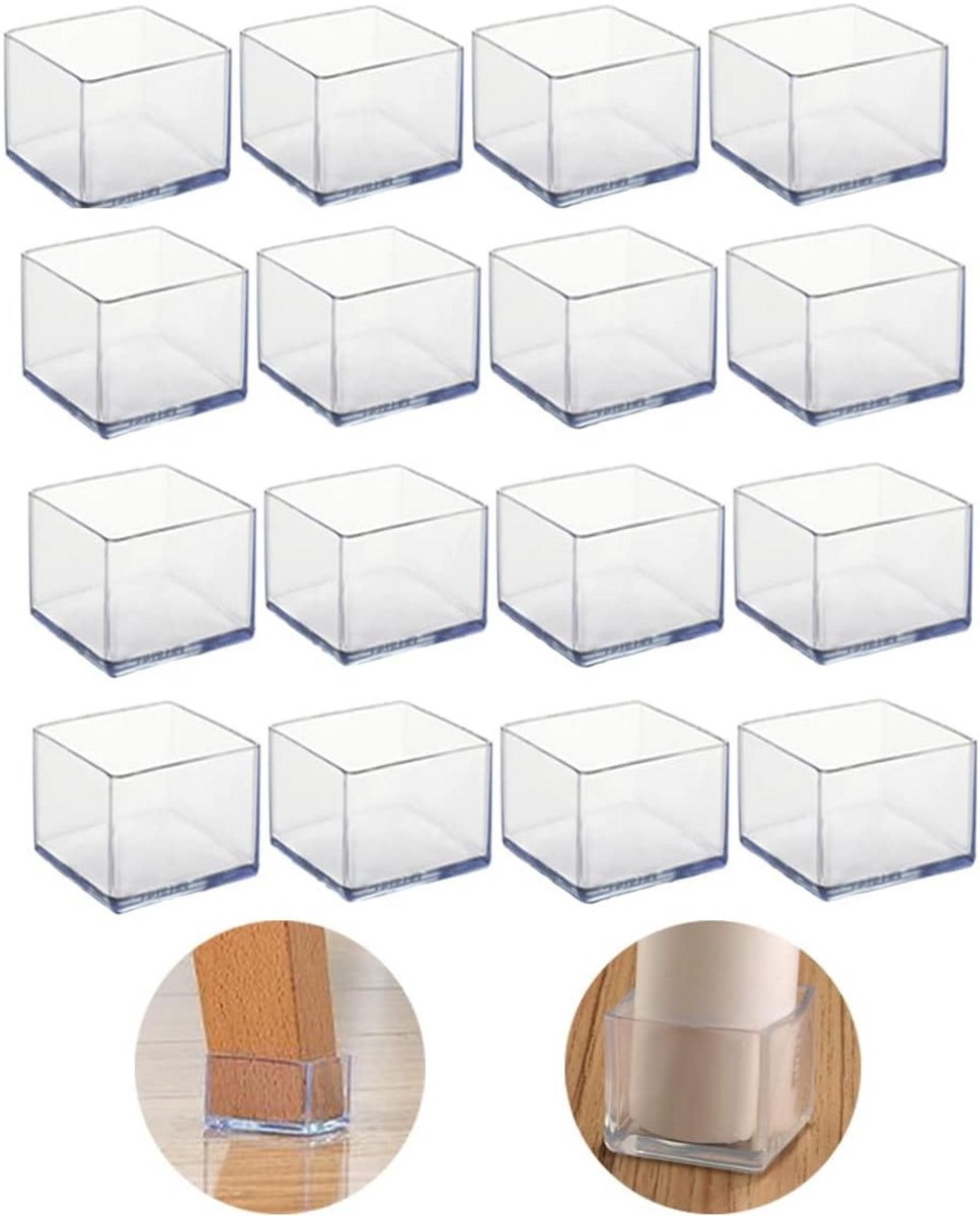 16 Stuks Vierkante Stoelpootkapjes 20x20mm voor Houten Vloeren - Geluidsdempend