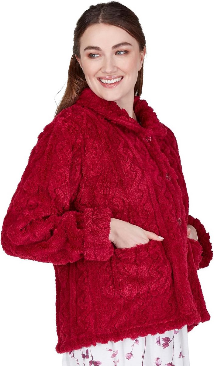 Dames Fleece Jas met Knopen en Peter Pan Kraag | Zachte Huisjas