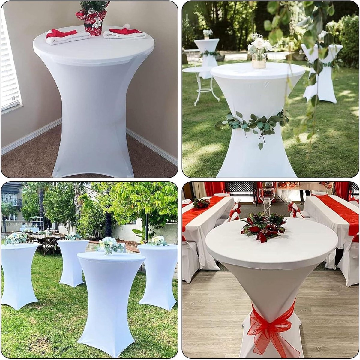 Statafelhoezen set van 2, wit, elastische tafelkleden voor bistrotafels, Ø 60-65 cm