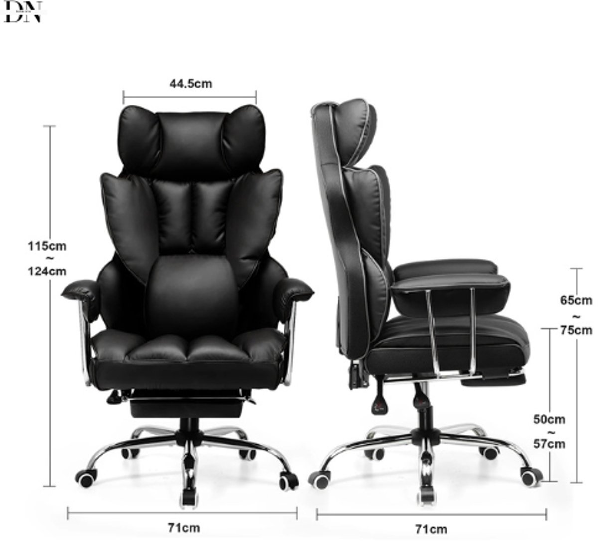 Deniva Gaming Stoel Ergonomisch Met Voetensteun Zwart - afbeelding 3