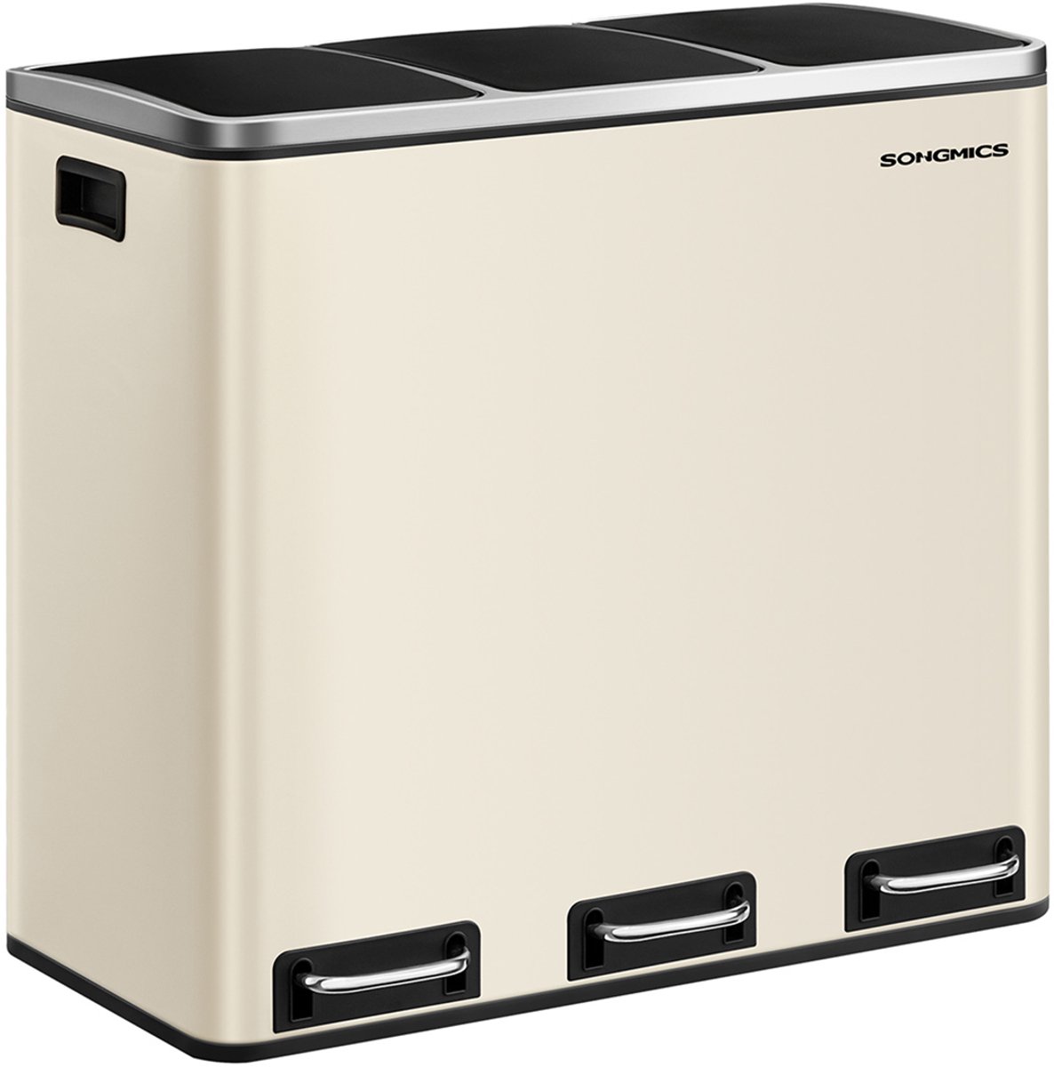 Drievoudige pedaalemmer – Roestvrij staal – Beige – 54 liter met soft-close deksels en compartimenten