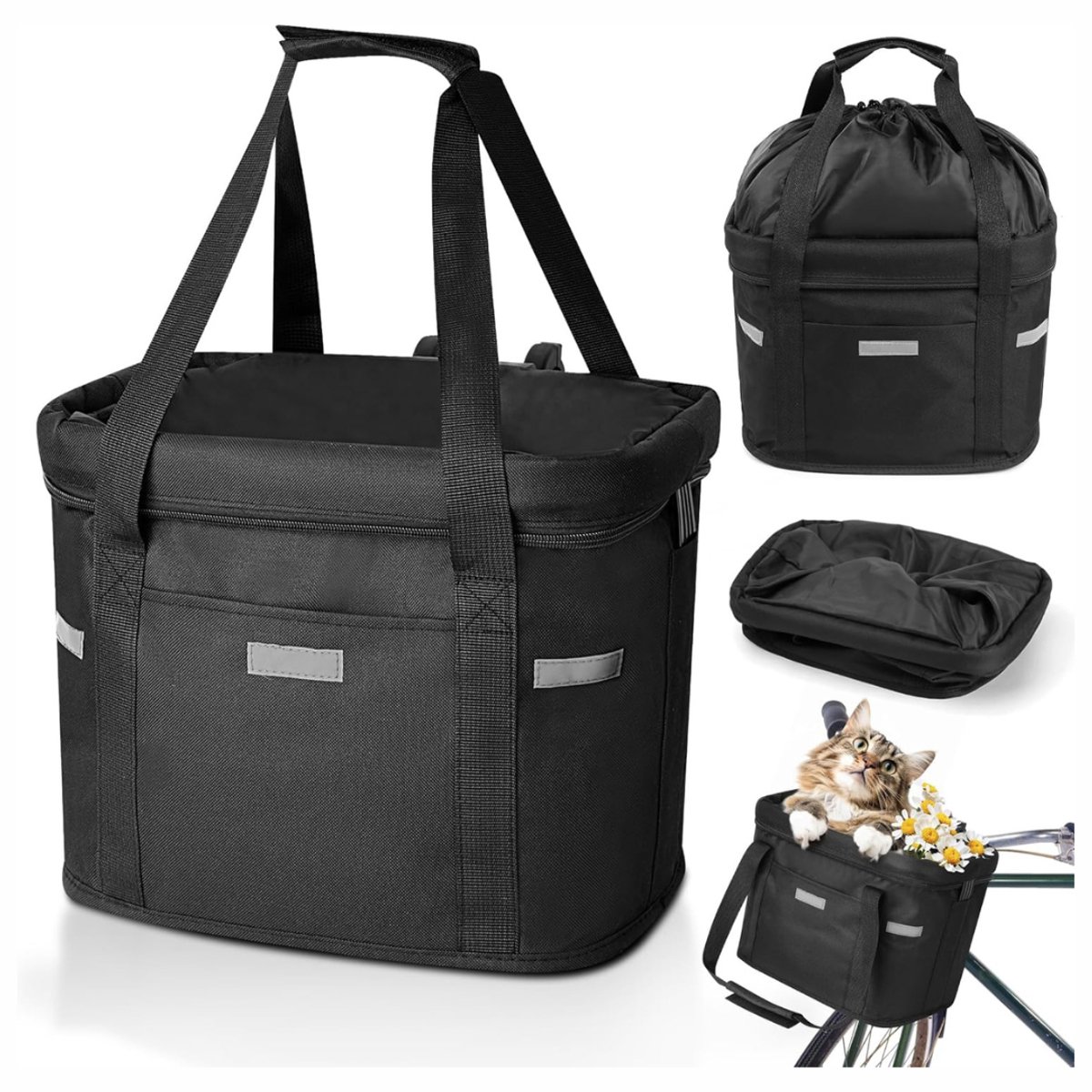 Aura® Hondenfietsmand - Fietstas Hond - Hondenfietsmand Afneembaar - tot 5Kg - Zwart - 37cm x 25cm x 9cm