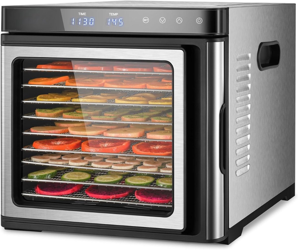 Aura® Voedseldroger - Droogoven - Fruitdroger - 9 Lagen - 30 tot 75 Graden- Zilver - 41cm x 35cm x 32cm