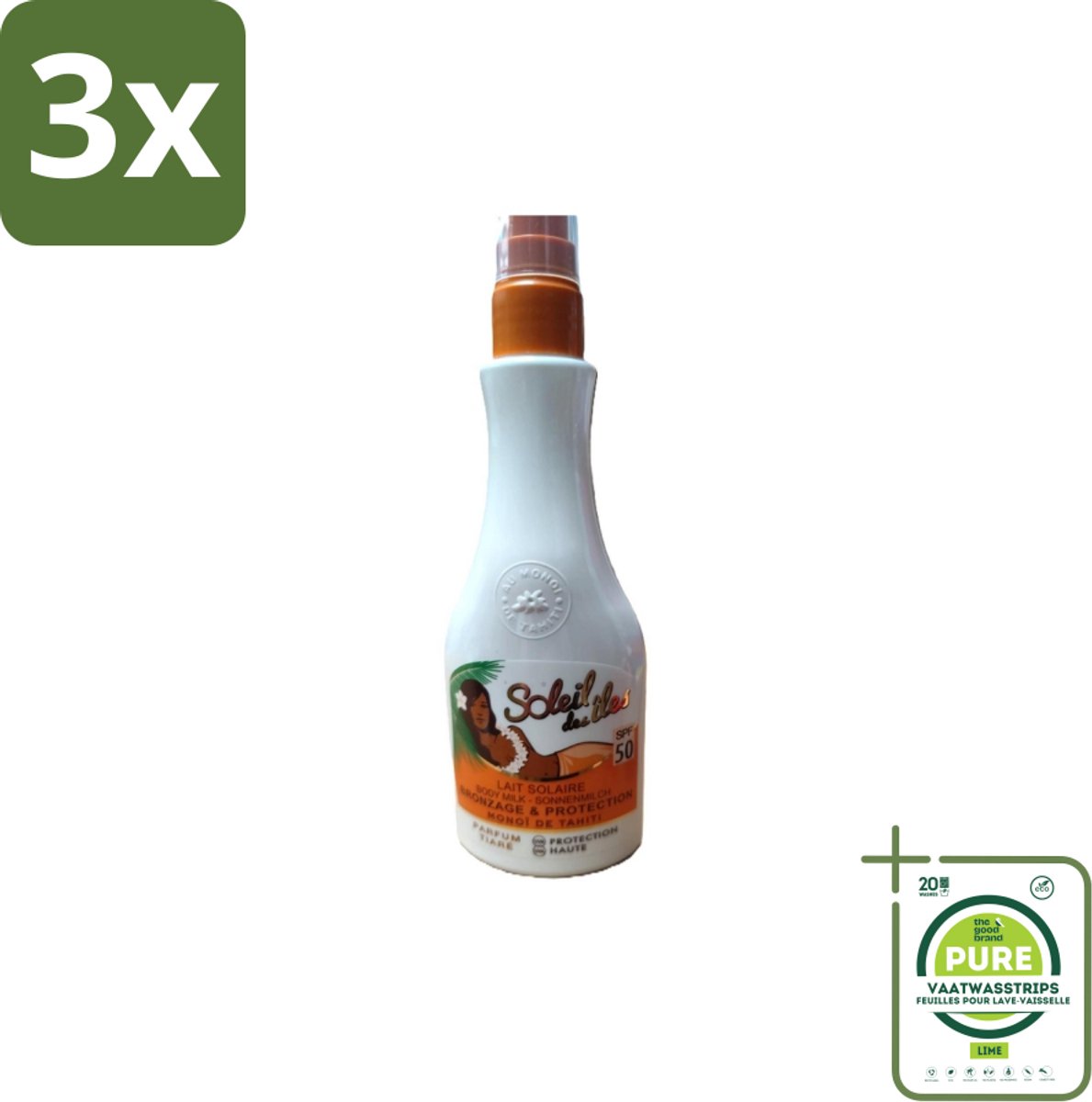 3 x Soleil des Îles – Zonnemelk – Monoï de Tahiti SPF50 Tiaré – Beschermend - Grootverpakking - Zonbescherming - Zonnebrandmelk - Huidbescherming - Monoï Tahiti - Tiaré Geur