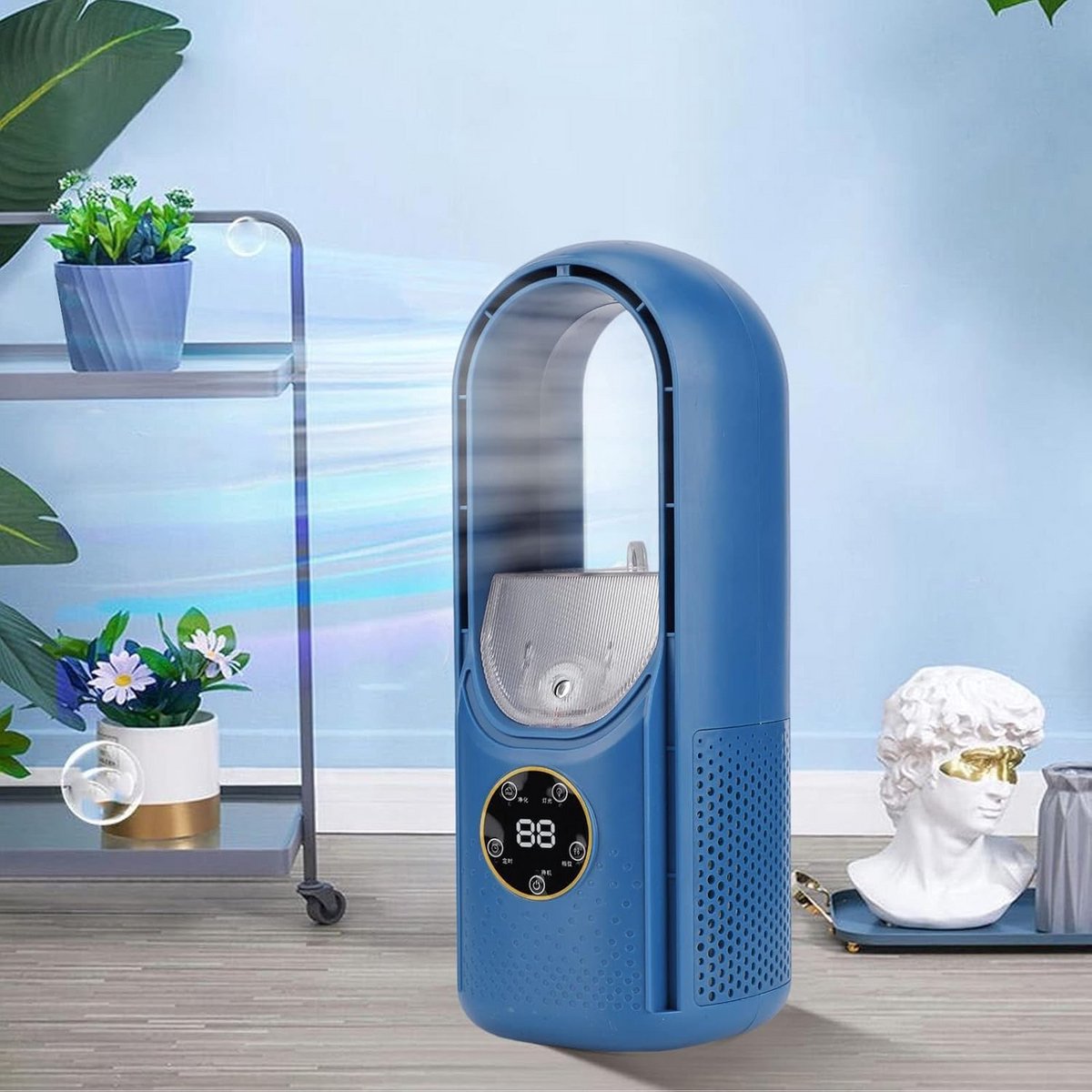 Stille Bladloze Ventilator met USB, Luchtbevochtiger en 7 Kleuren LED - Krachtige Zomer Ko