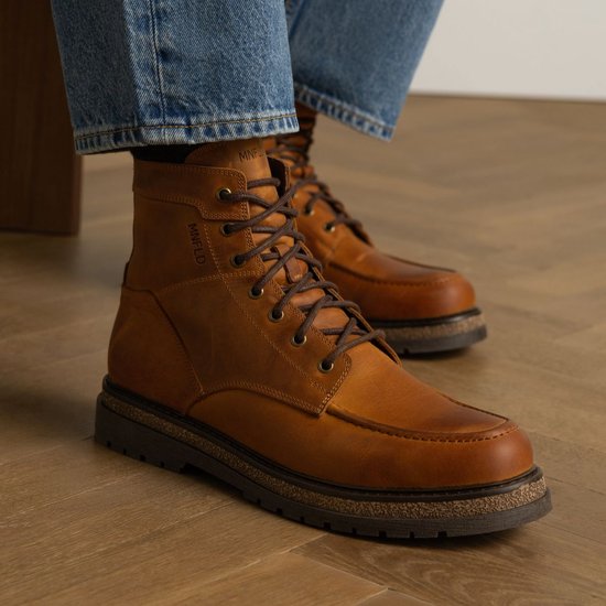 Manfield - Homme - Bottines à lacets en cuir cognac - Taille 40