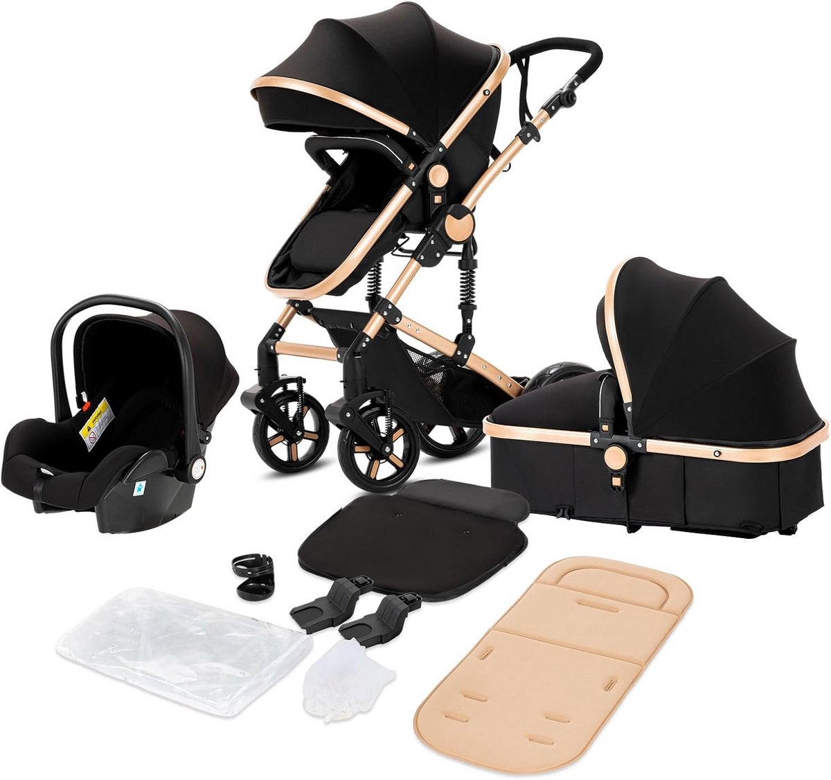 3-in-1 Kinderwagen Reissysteem met Omkeerbare Duwfunctie en Lichtgewicht Frame