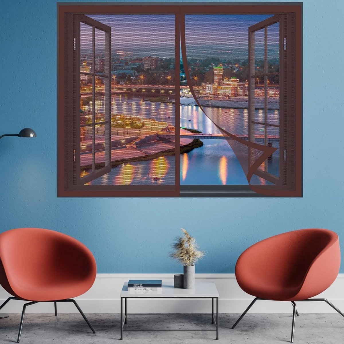 Magnetisch Hordeur Hor Raam zonder Boren 140 x 70 cm - Bruin Vliegengordijn Insectenhor
