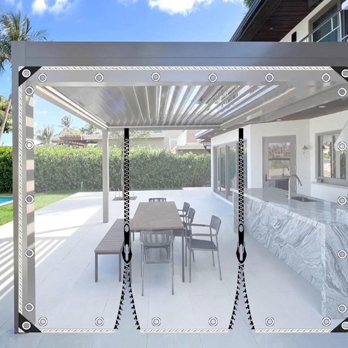 Transparant Waterdicht Zijpaneel 0.5mm PVC Zeil met Rits voor Pergola of Tuinzicht