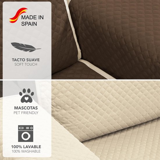 Hoes voor 1-zits Bank of Relaxfauteuil - Elastische Stof - Beige/Bruin — afbeelding 2