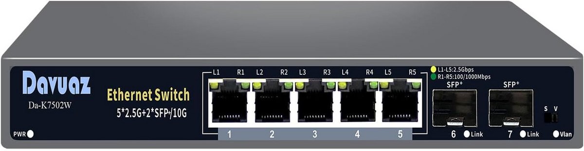 7-Poorts 2,5G Unmanaged Netwerk Switch met 5x 2,5G RJ45 en 2x 10G SFP Uplink Poorten