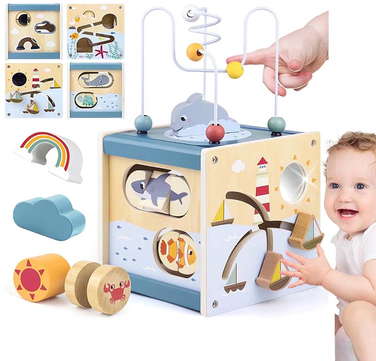 Baby Sportvaardigheden Speelgoed - 6 in 1 Houten Baby Speelgoed - Houten Activiteit Kubus - Kinderen Sportvaardigheden Oefeningen - Geschikt Voor Jonge Kinderen Van 1 - 3 Jaar Oud