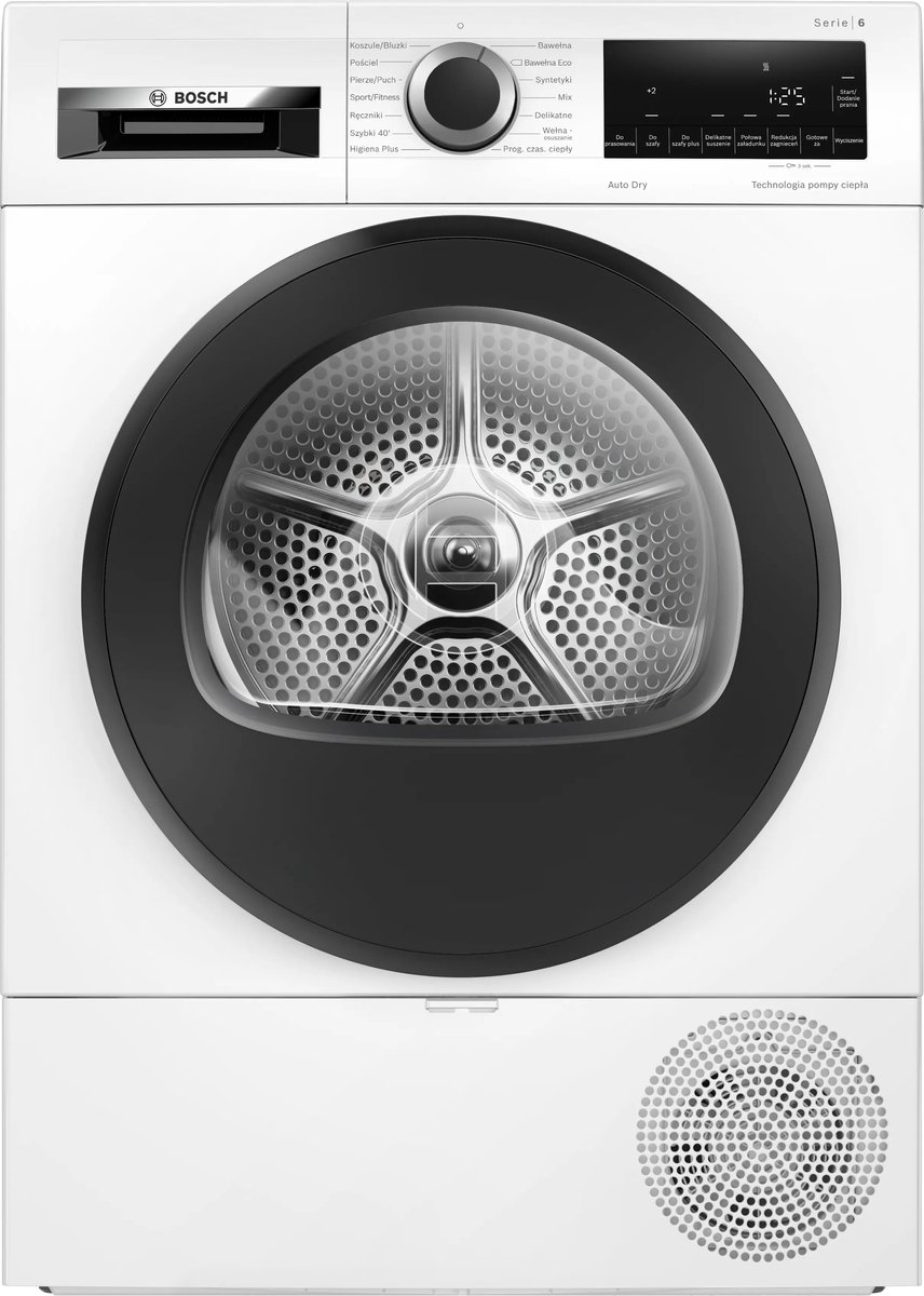 Bosch WQG233DKPL – Wasdroger – 8 kg Vulgewicht – 64 dB – Wit – Warmtepompdroger – Voorlader – Poolstalig display