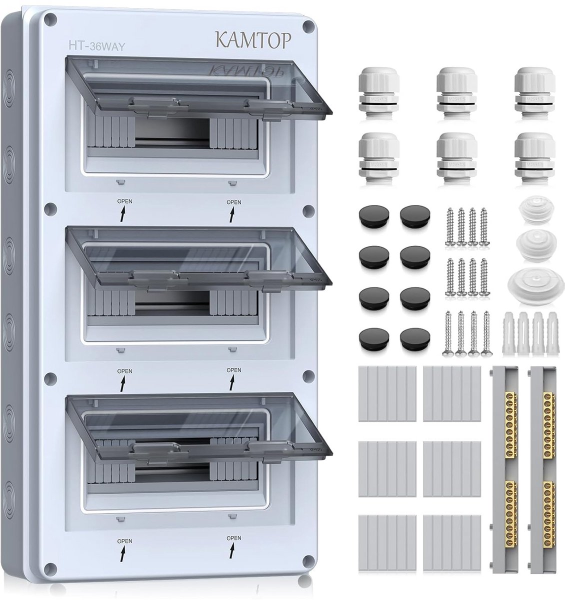 Opbouw Verdeelkast IP65 1 Rij 36 Modules met 9 Klemmen voor Buiten en Binnen