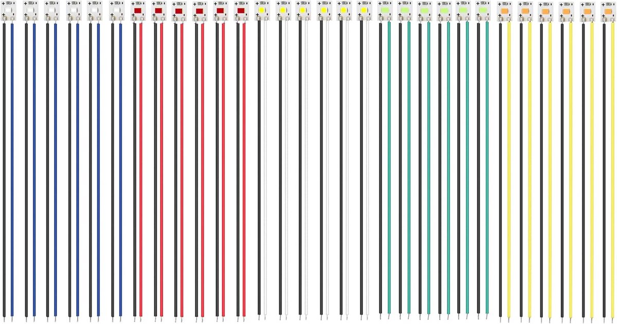30 Stuks Voorbedrade LED's 8mm SMD 2835 in Wit Rood Geel Blauw Groen - Geschikt voor Modelbouw en 12-18V