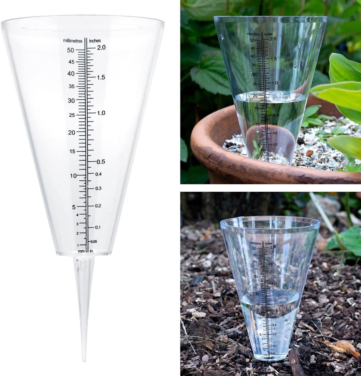 Regenmeter met Spike voor Buiten, Kunststof Neerslagmeter voor Tuin en Gazon
