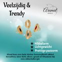 Vier gouden ringen met zwarte, witte, rode en blauwe steen. "Veelzijdig & Trendy"