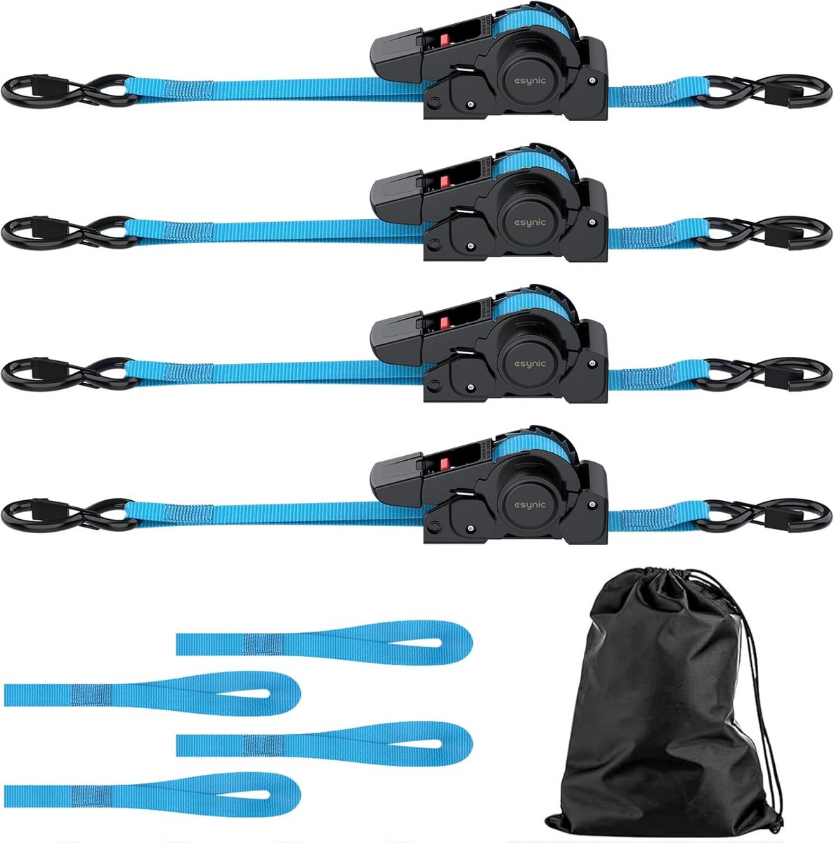 4x Spanband met Ratel en Haken - Zware Kwaliteit Ratelriemen 3,5 Meter x 25mm - Max. 640 kg - Blauw