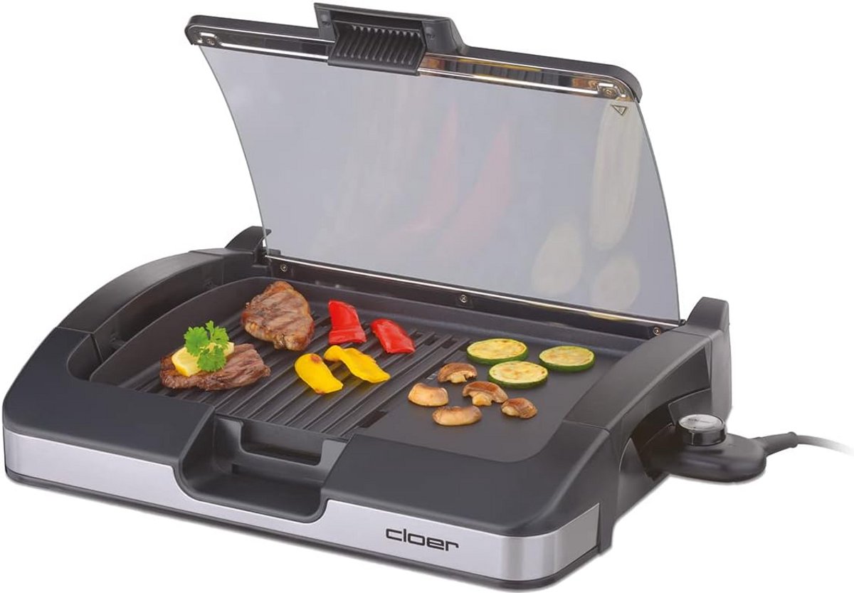 Elektrische Tafelbarbecue met Glazen Deksel en Antiaanbaklaag - 2200W