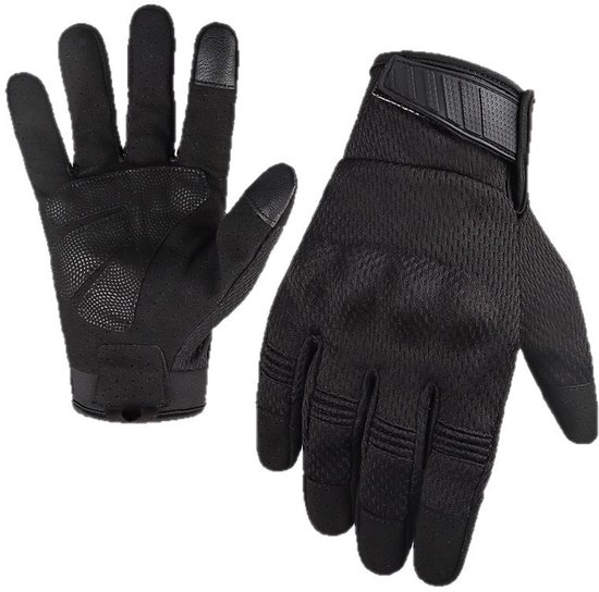 Motorhandschoenen voor heren - Synthetisch leer - Korte zomerhandschoenen - Geperforeerde, ademende sporthandschoenen met touchscreen-functionaliteit - Lichtgewicht offroad-motorhandschoenen - Heren - Zwart - Maat XL
